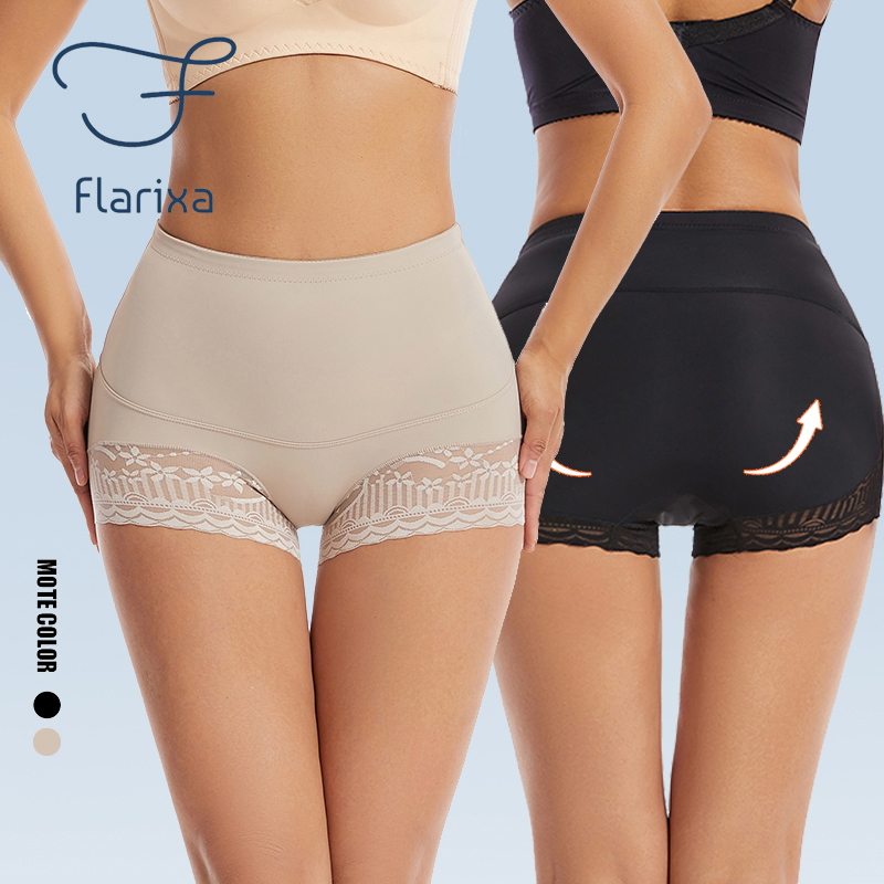Flarixa women Lace High Waist Panties Tummy Control Shorts