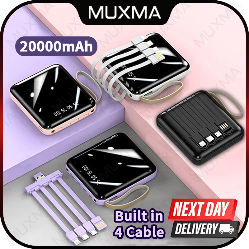 20000mAh Mini Power Bank Built in Cable Portable Powerbank iPhone 15 14 13 12 11 Mini Pro Max Plus Teachers Day Gifts Se