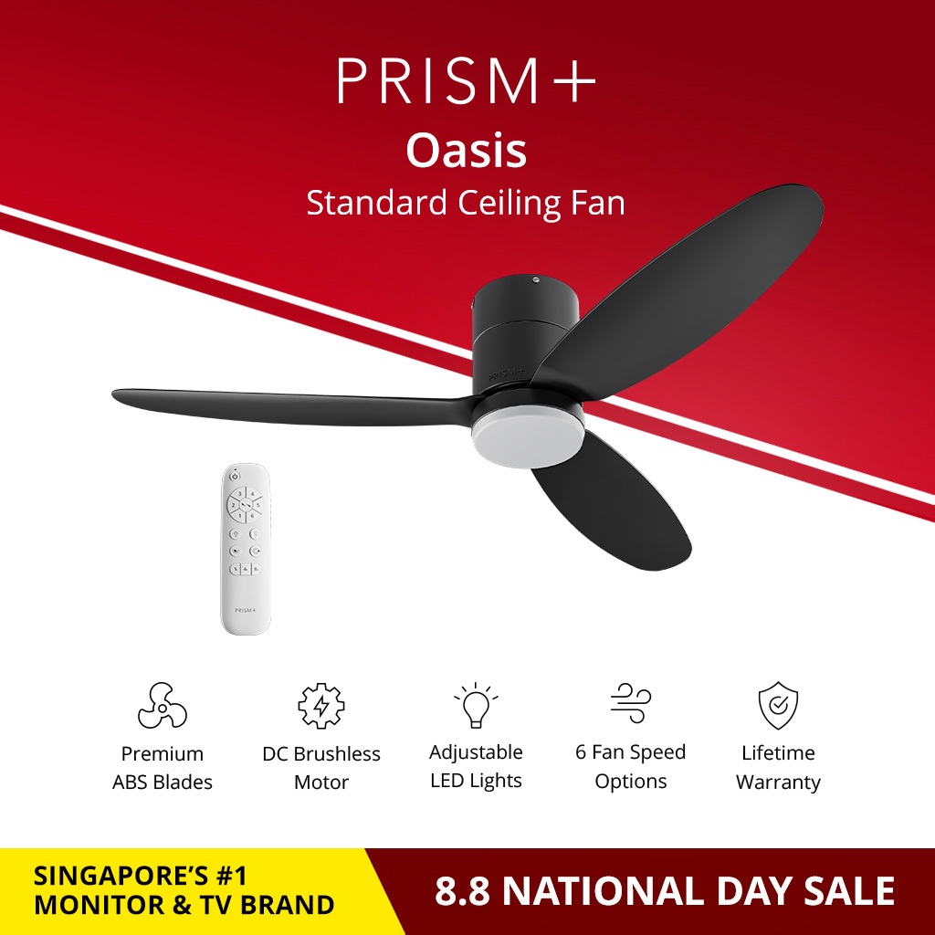 PRISM+ Oasis Standard Ceiling Fan | 3 Blades | Integrated Dimmable Lights | 6 Speed Selection